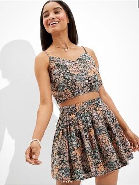 American Eagle cropped floral cami and mini skirt set, XS
